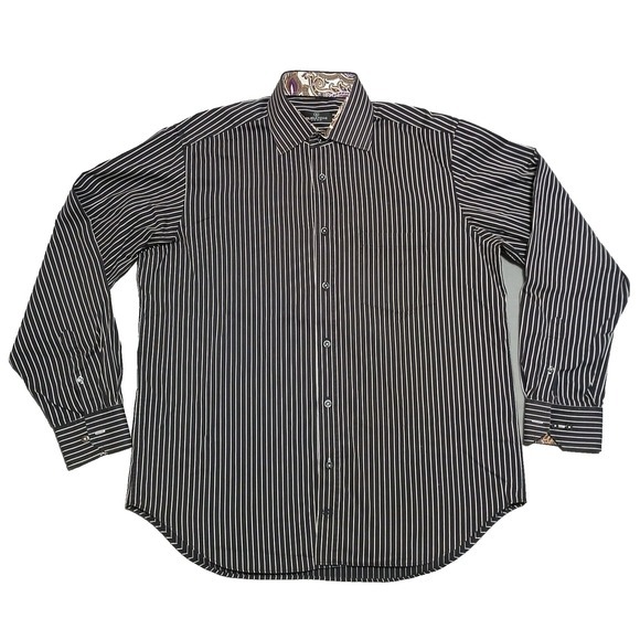 Bugatchi Uomo Shirt Mens XL Black‎ Striped Button -Down Long Sleeve Casual - Picture 1 of 12